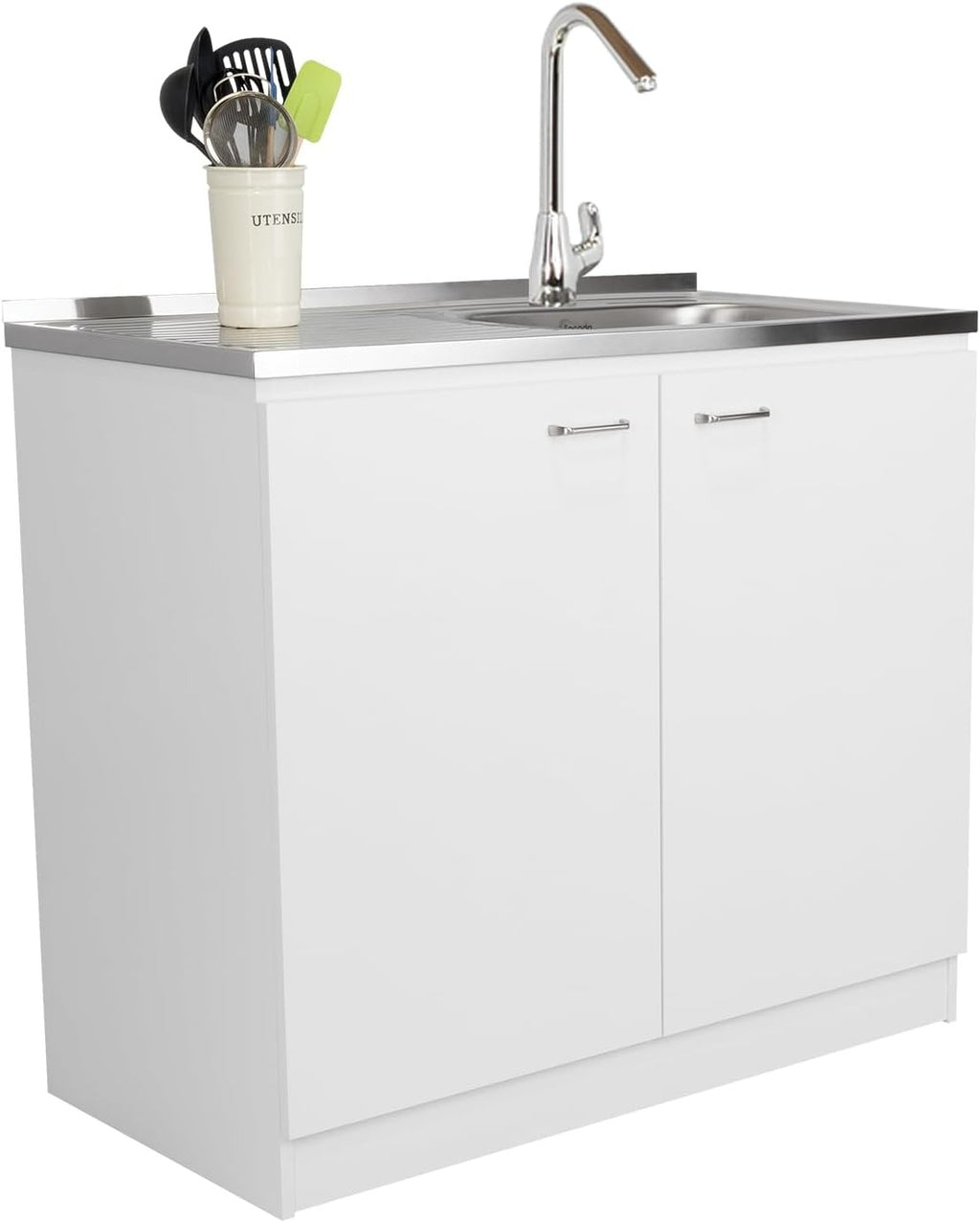 39" White Aluminum Top Utility Sink Cabinet