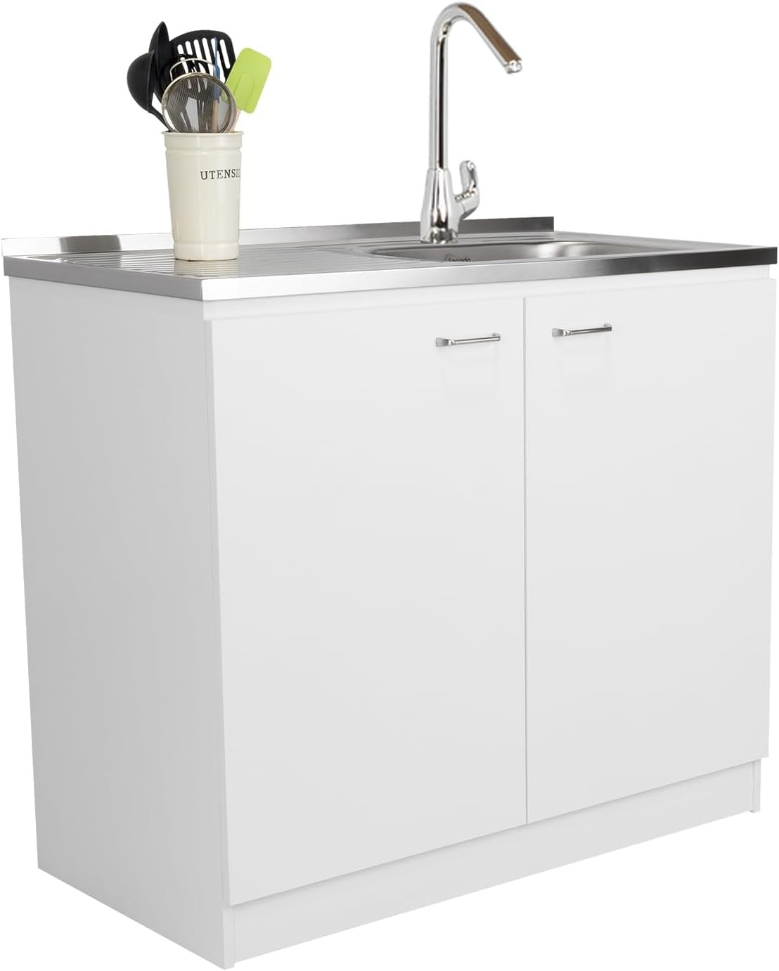 39" White Aluminum Top Utility Sink Cabinet