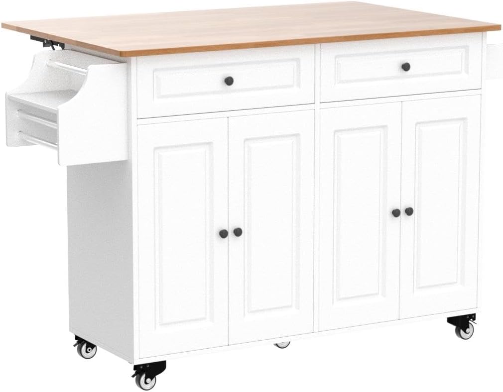 White Wood Top Rolling Kitchen Island