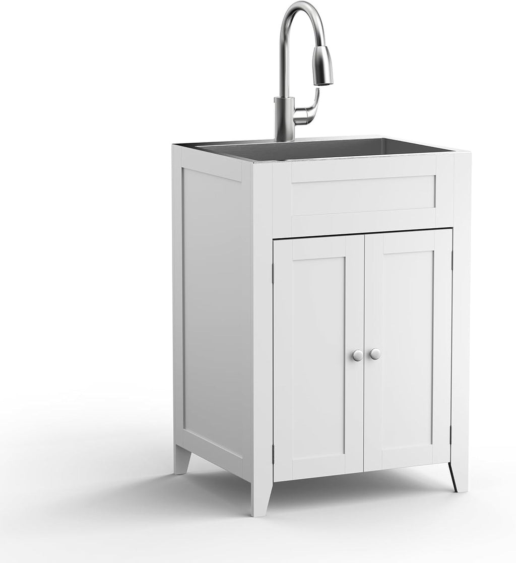 White 24" Laundry Sink Cabinet