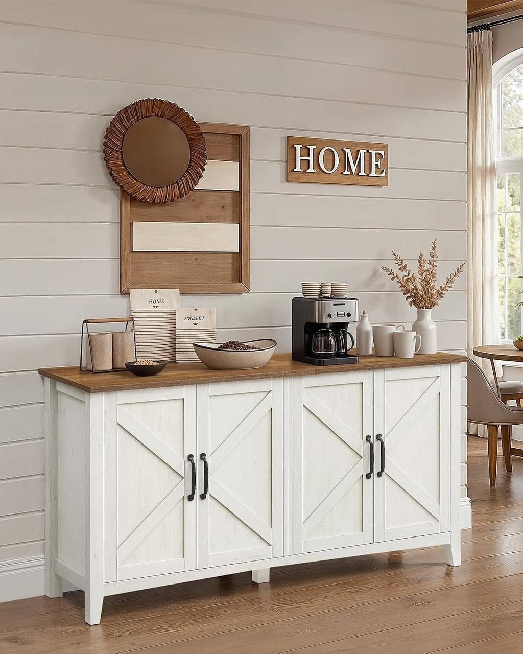 Rustic White Brown Buffet Cabinet