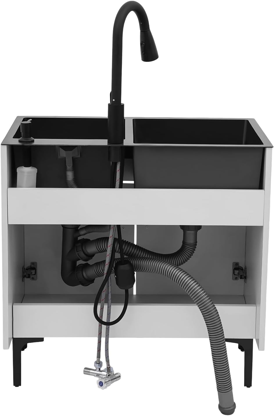 30" White Double Bowl Laundry Sink Cabinet