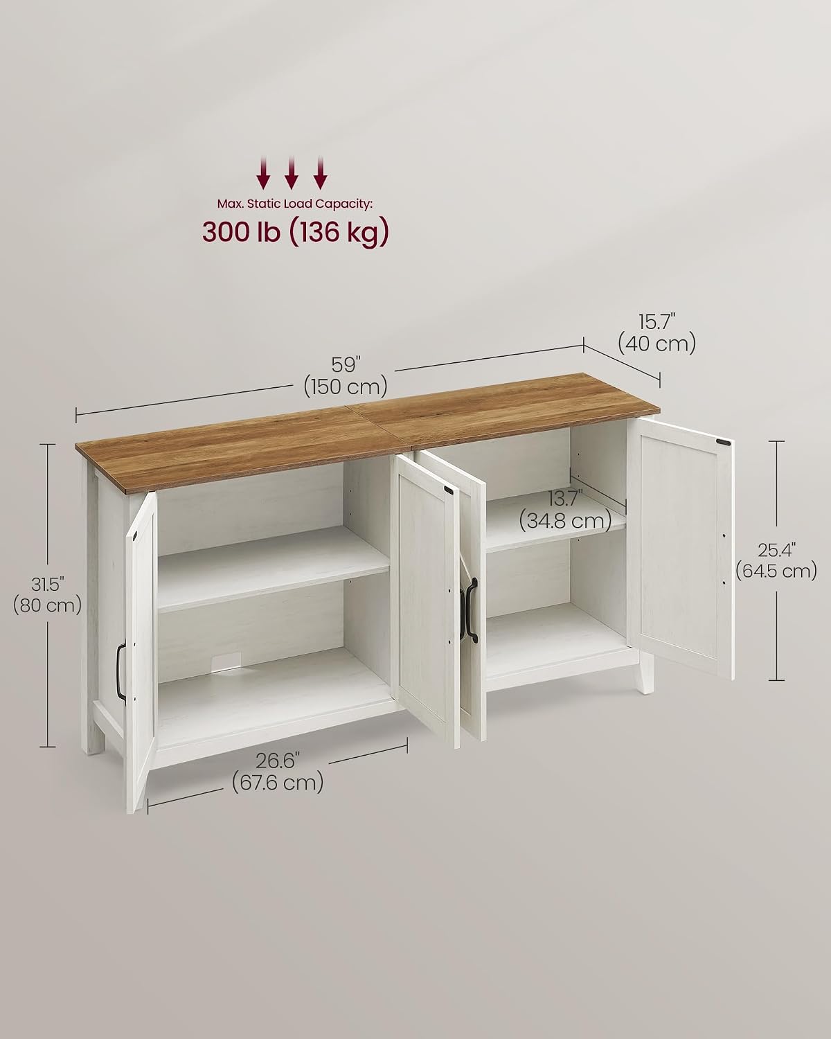 Rustic White Brown Buffet Cabinet