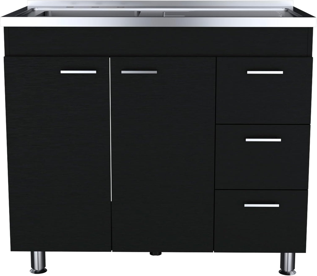 39.4" White Black Utility Sink Cabinet