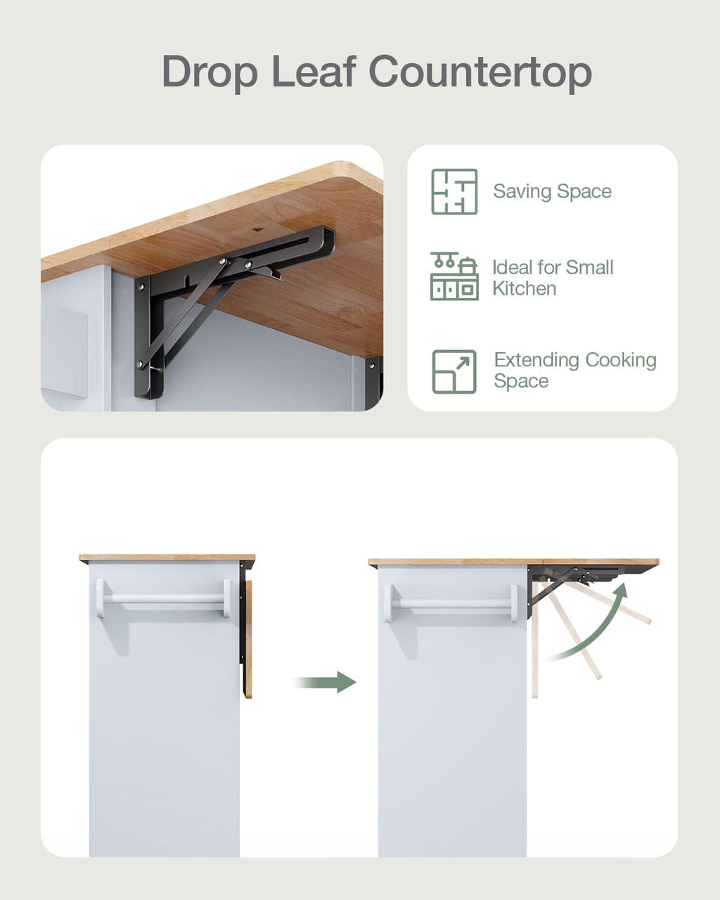 White Wood Top Rolling Kitchen Island