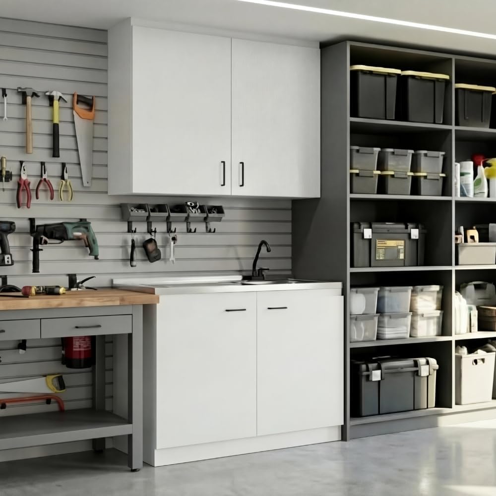 39" White Aluminum Top Utility Sink Cabinet