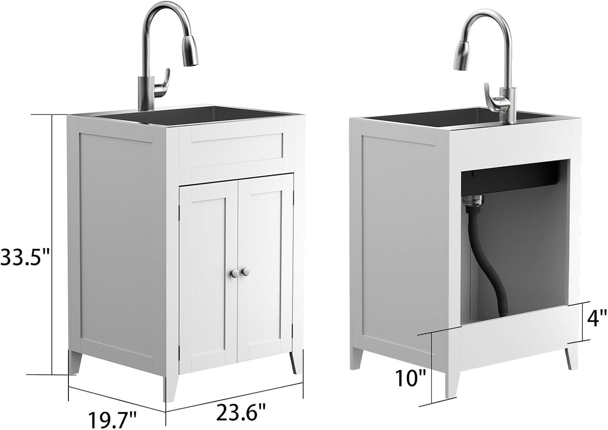 White 24" Laundry Sink Cabinet