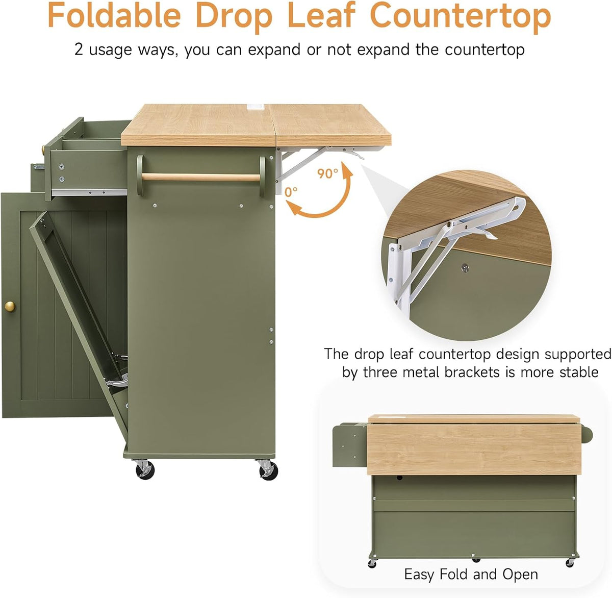 60" Green Rolling Power Kitchen Island
