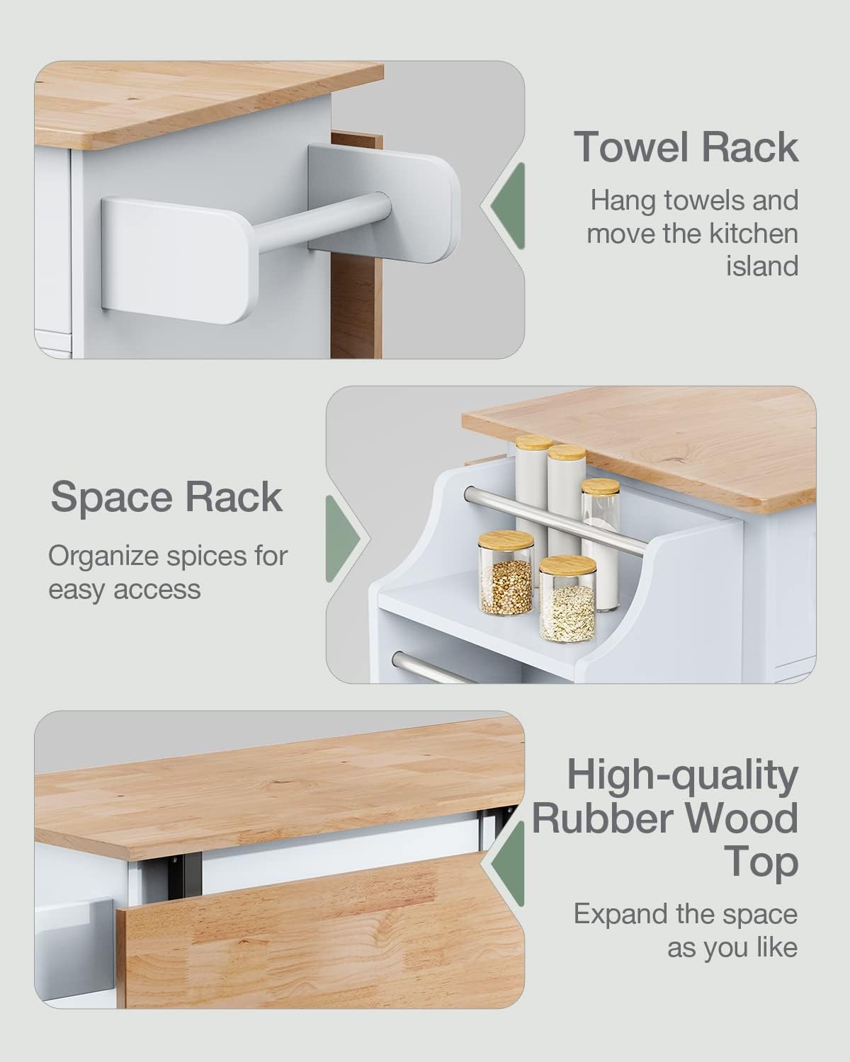White Wood Top Rolling Kitchen Island