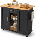 42" Black Rolling Kitchen Island