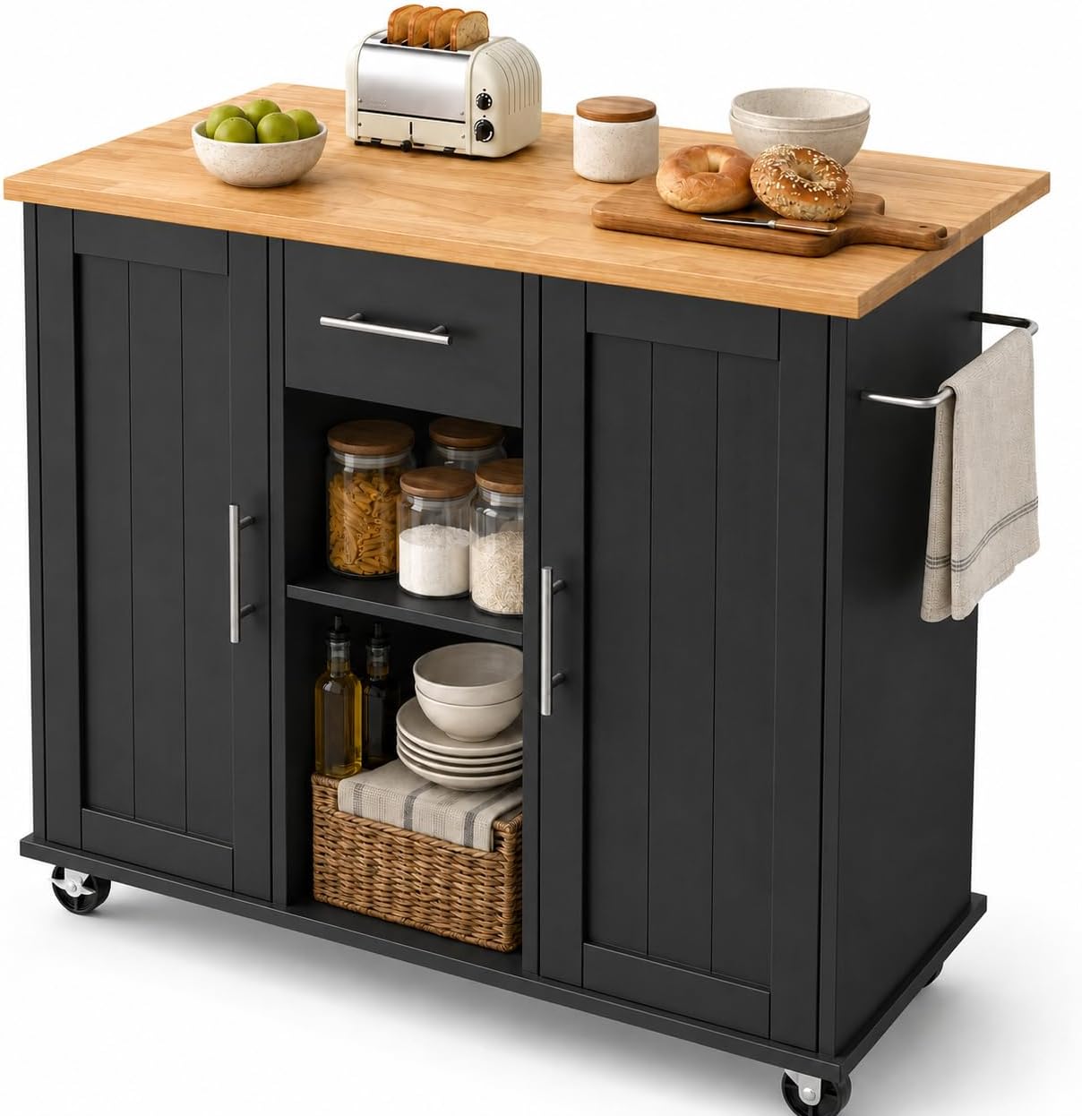 42" Black Rolling Kitchen Island