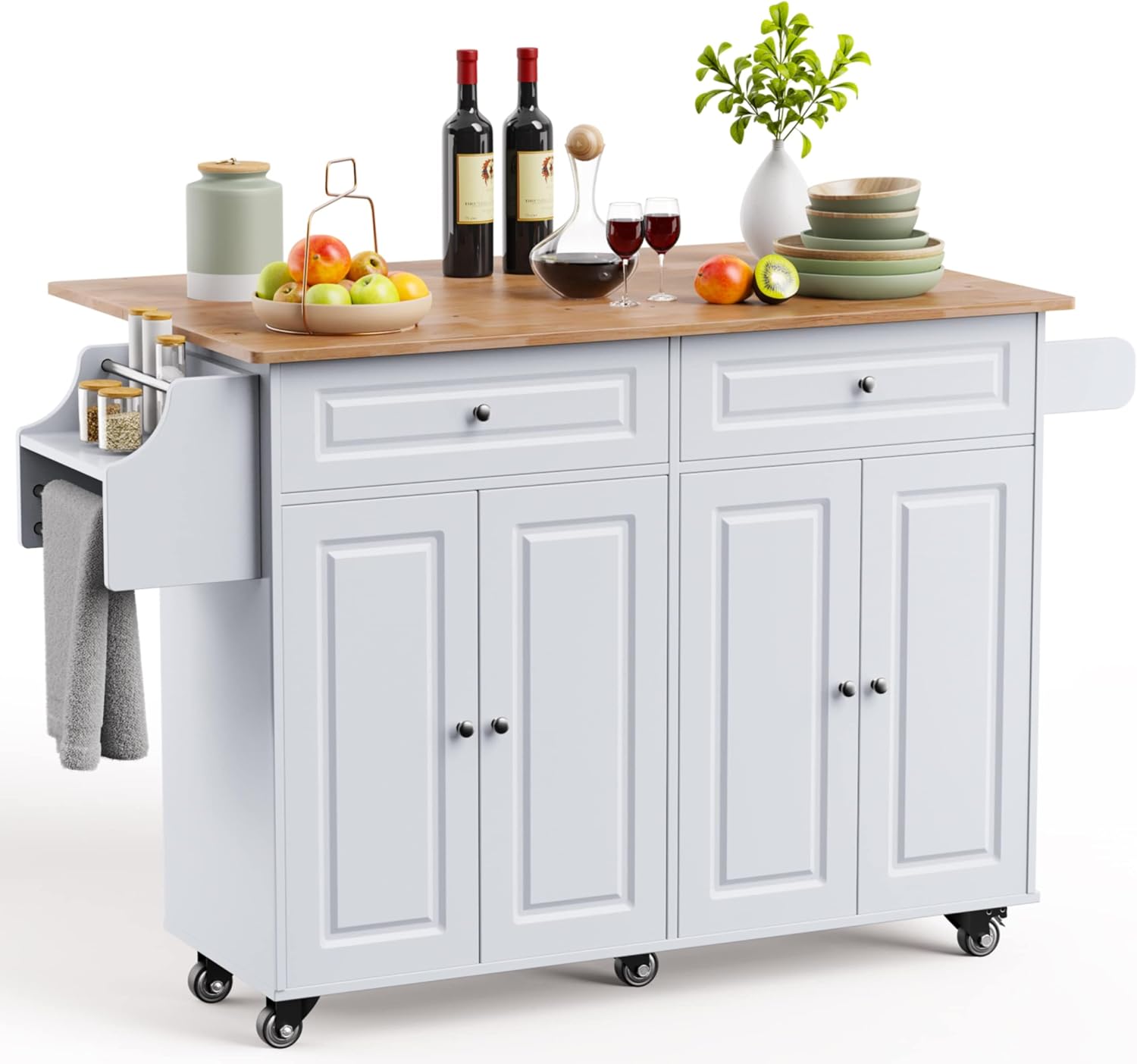 White Wood Top Rolling Kitchen Island