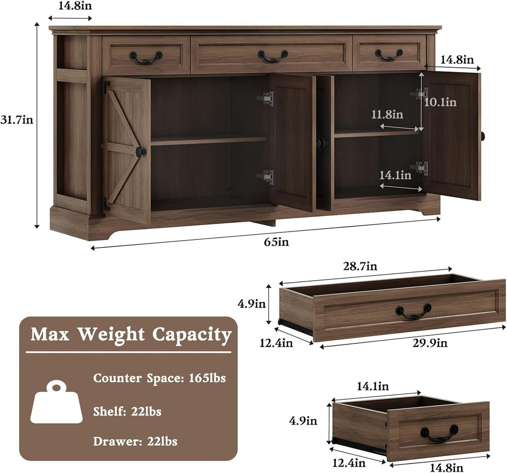 Dark Walnut 65" Farmhouse Sideboard