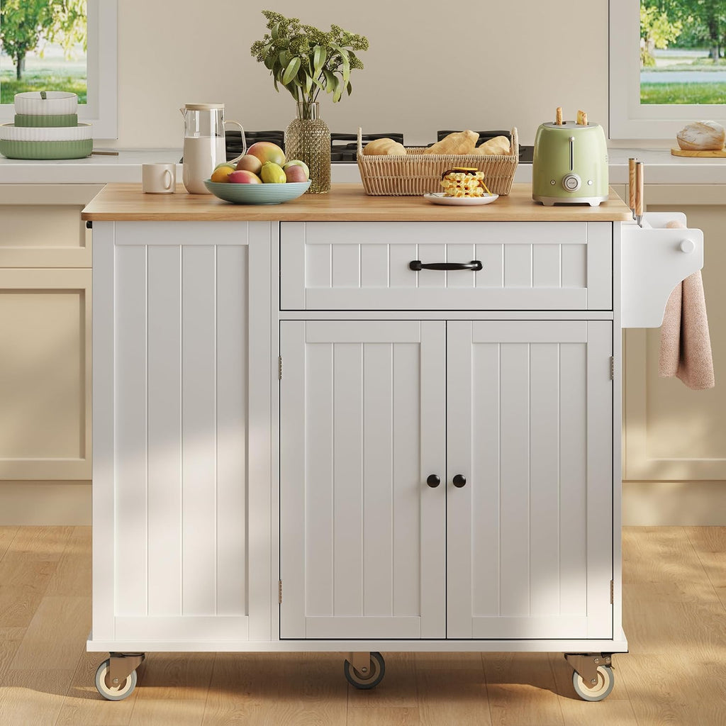 44.49" White Rolling Kitchen Island