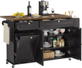 60" Black Brown Rolling Kitchen Island