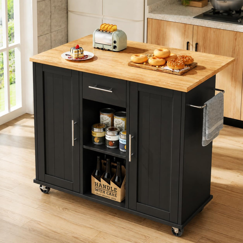 42" Black Rolling Kitchen Island