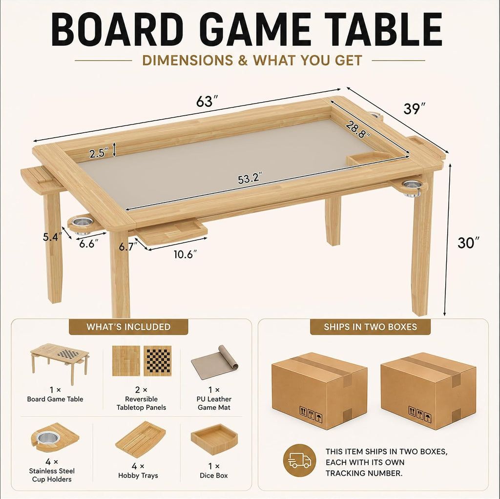 63" Oak Reversible Board Game Table