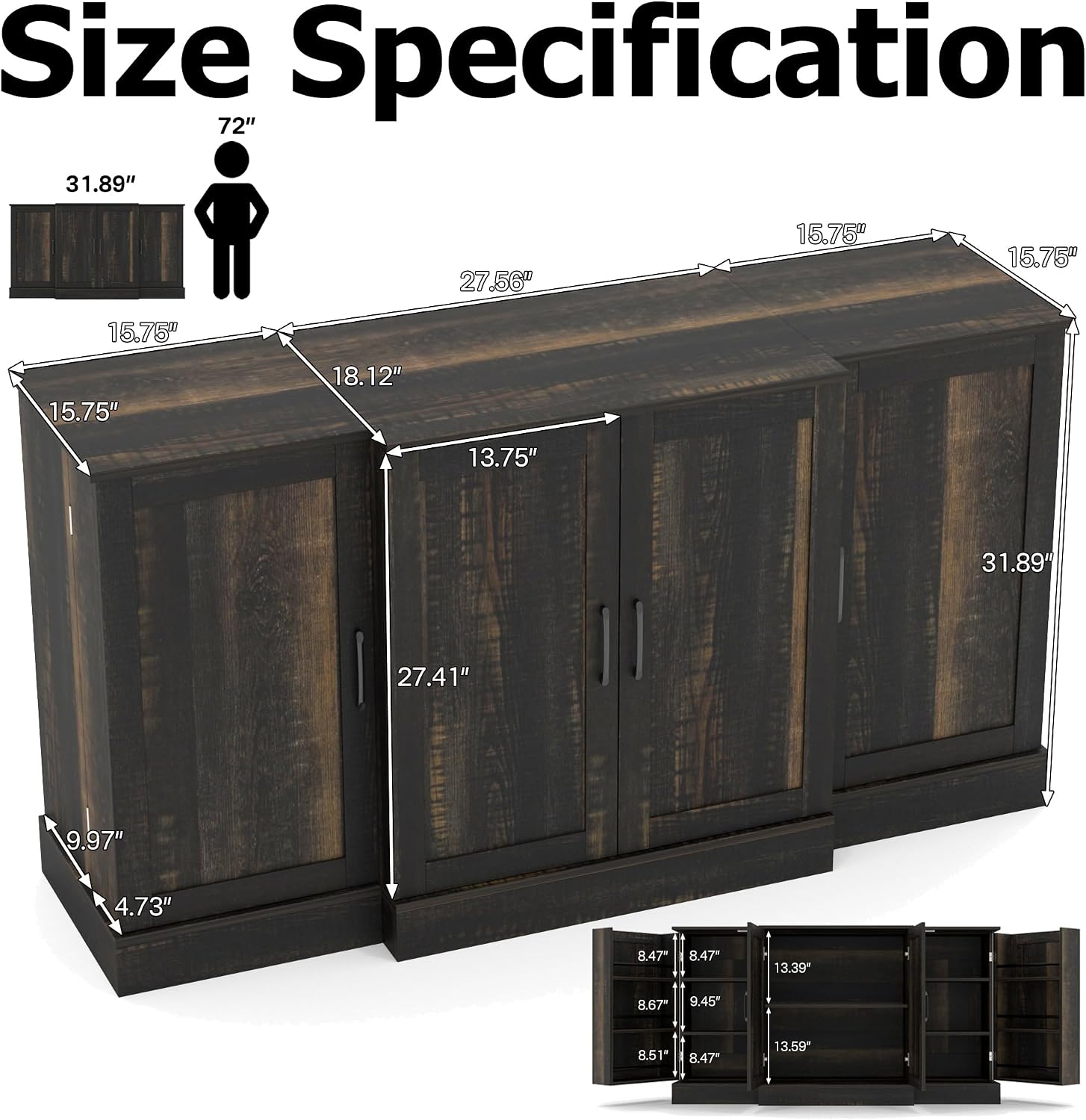 59" Farmhouse Wooden Sideboard