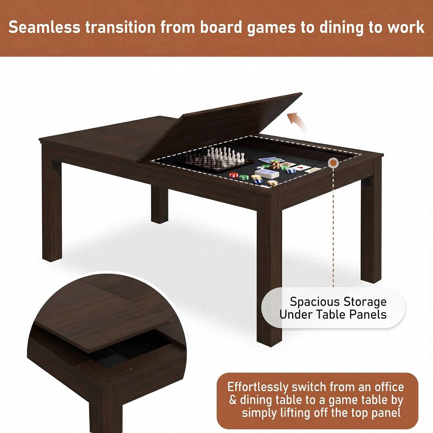 Walnut 63 Inch Board Game Table