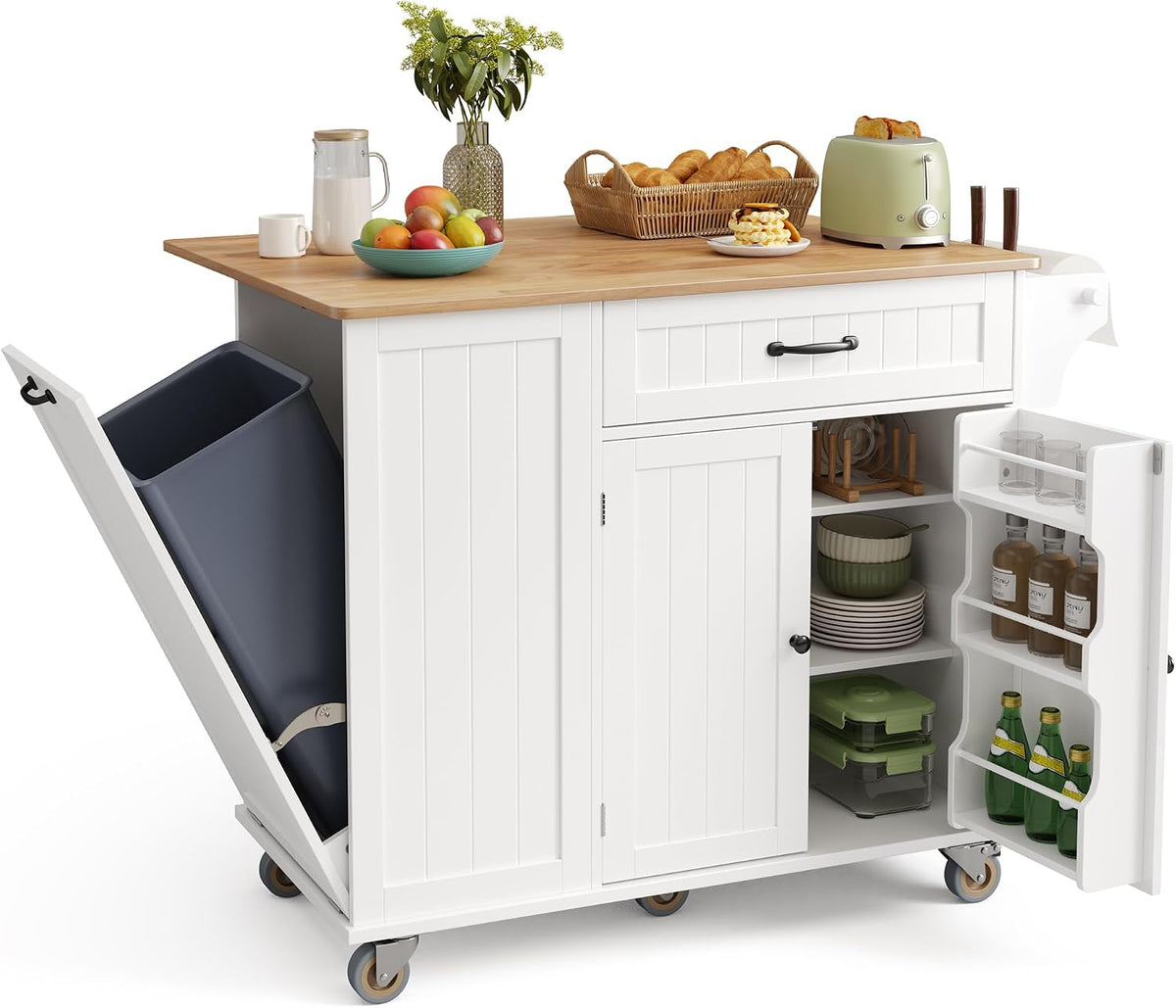 44.49" White Rolling Kitchen Island