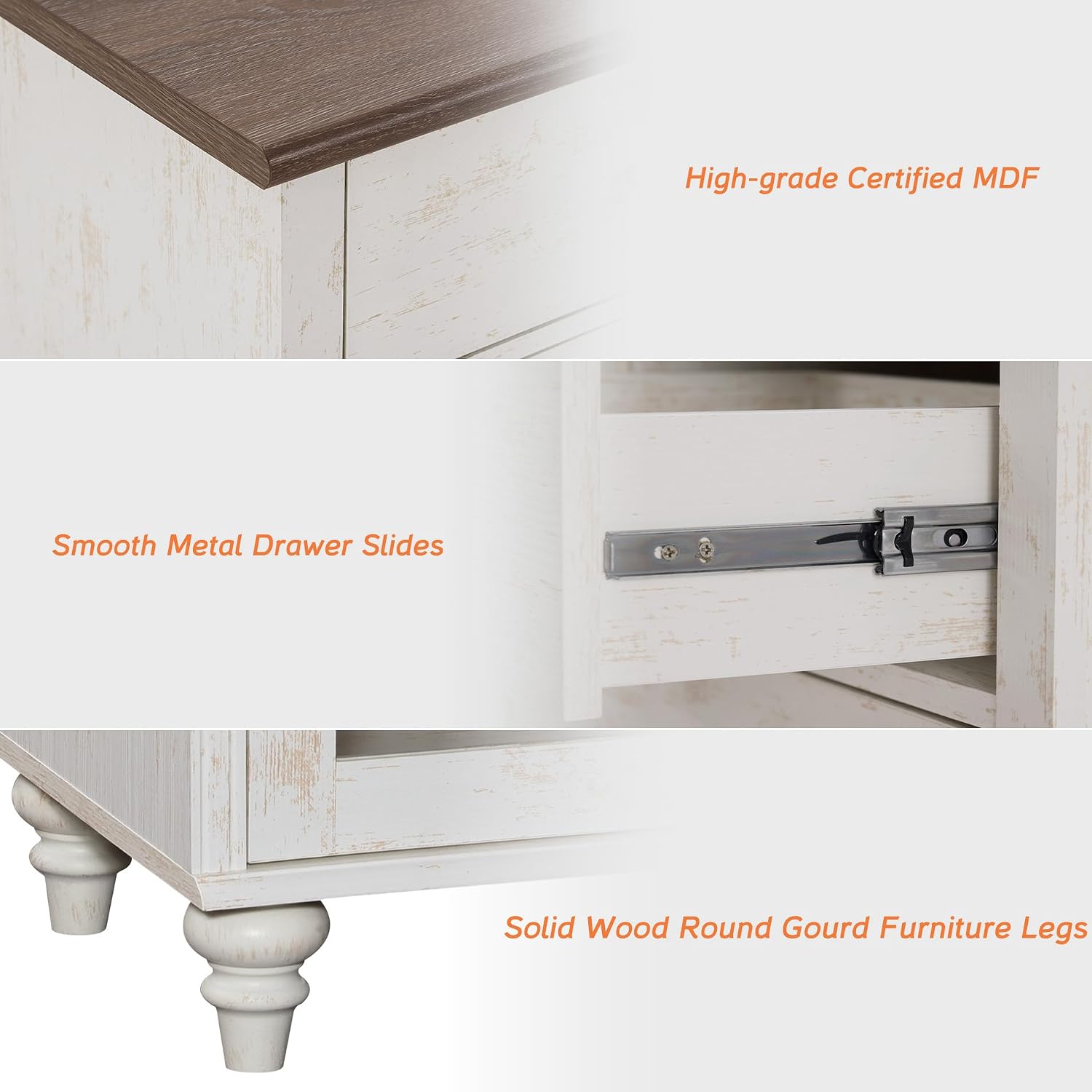 Rustic White Glass Door Sideboard