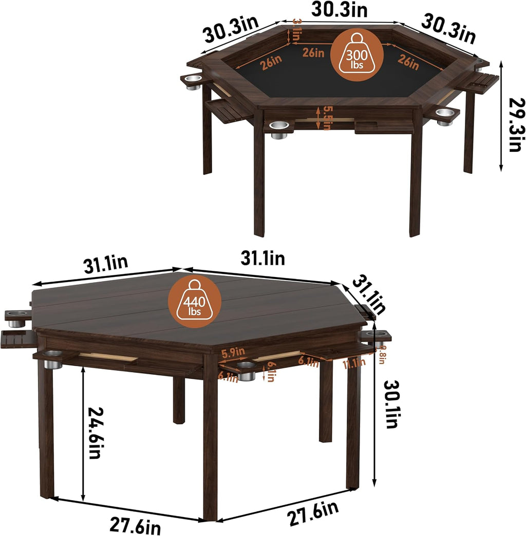 Walnut Hexagonal Board Game Table