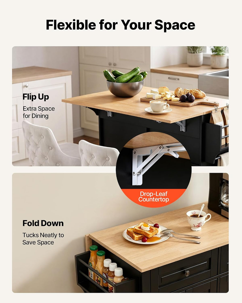 Black Rolling Kitchen Island Cart