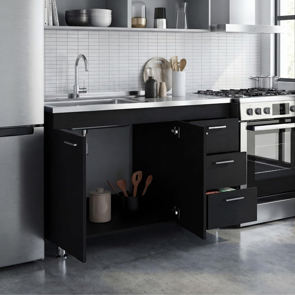 39.4" White Black Utility Sink Cabinet