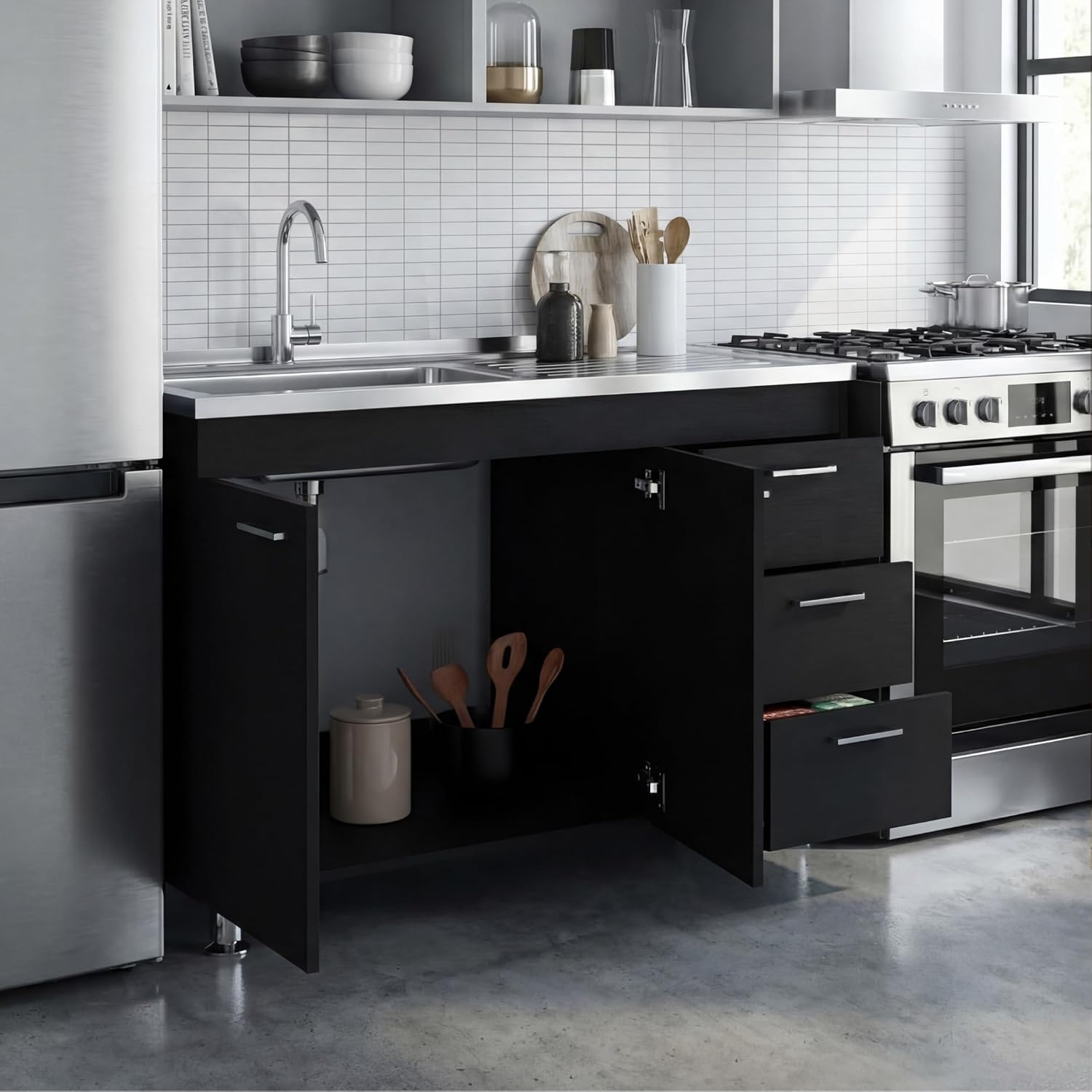39.4" White Black Utility Sink Cabinet