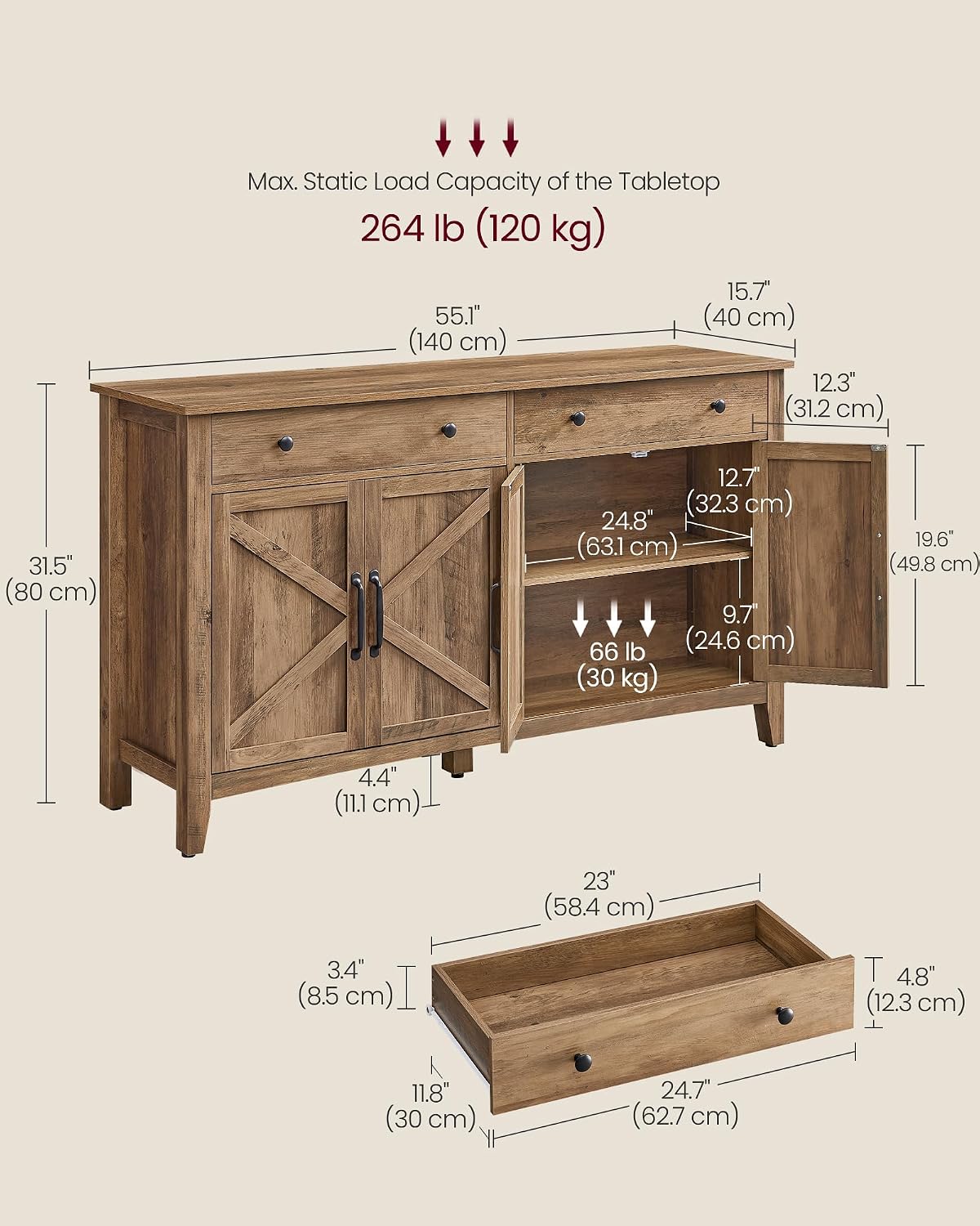 Honey Brown Buffet Cabinet