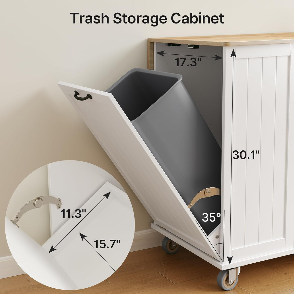 44.49" White Rolling Kitchen Island