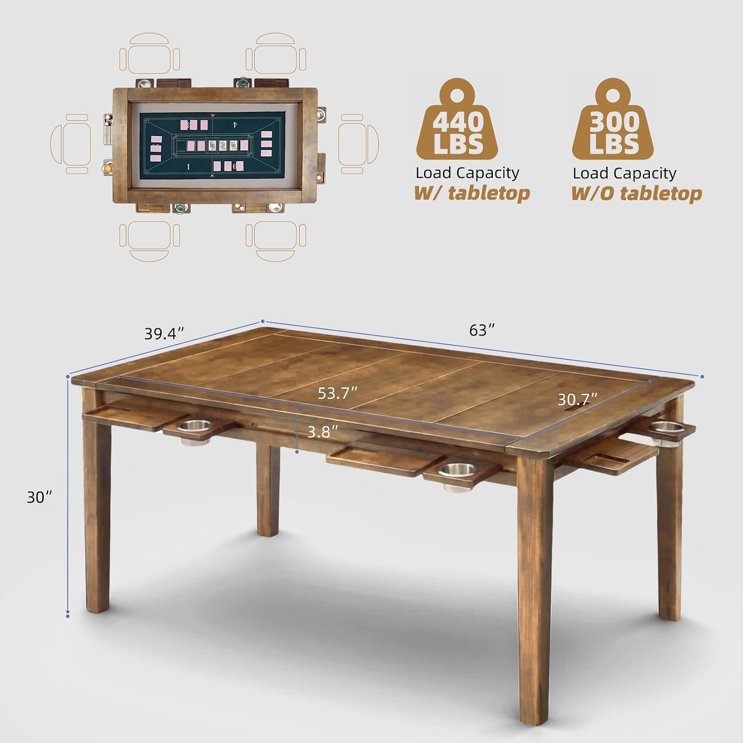 Light Walnut Board Game Dining Table