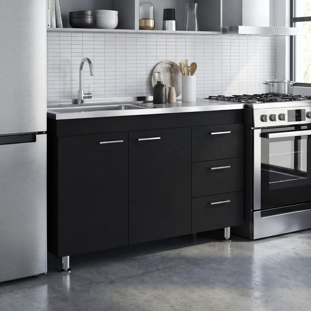 39.4" White Black Utility Sink Cabinet