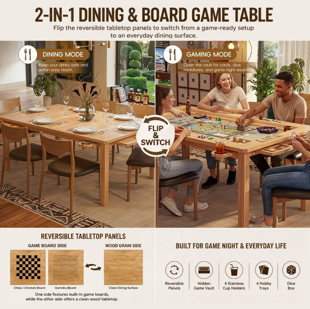 63" Oak Reversible Board Game Table