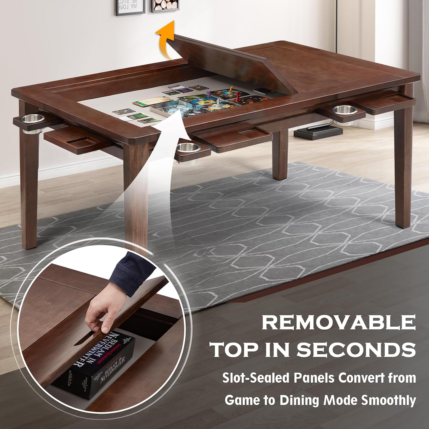 63" Black Walnut Board Game Dining Table