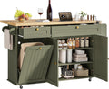 60" Green Rolling Power Kitchen Island