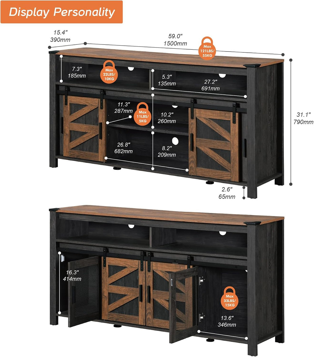 Black Brown 59" Farmhouse Sideboard
