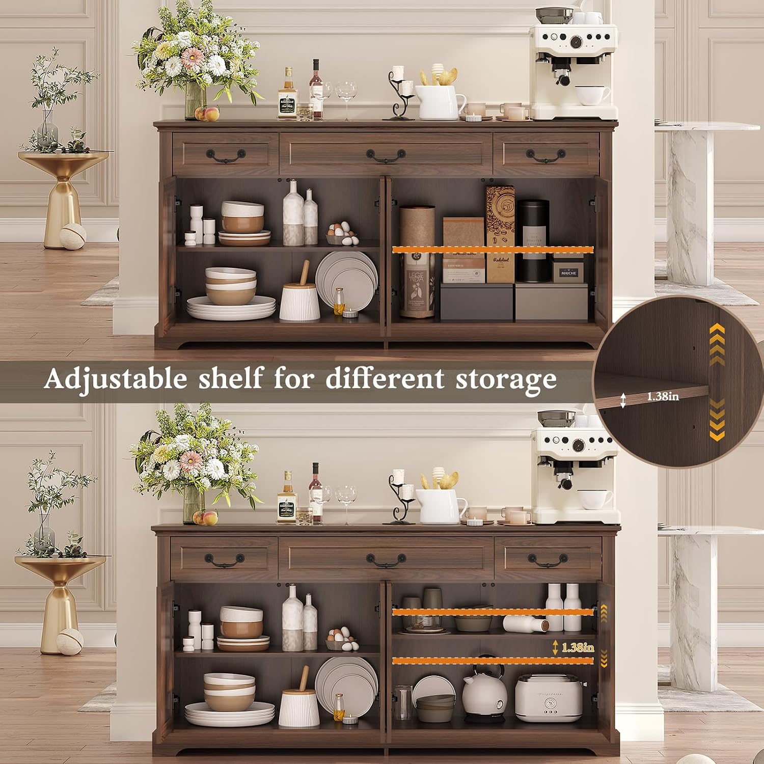 Dark Walnut 65" Farmhouse Sideboard