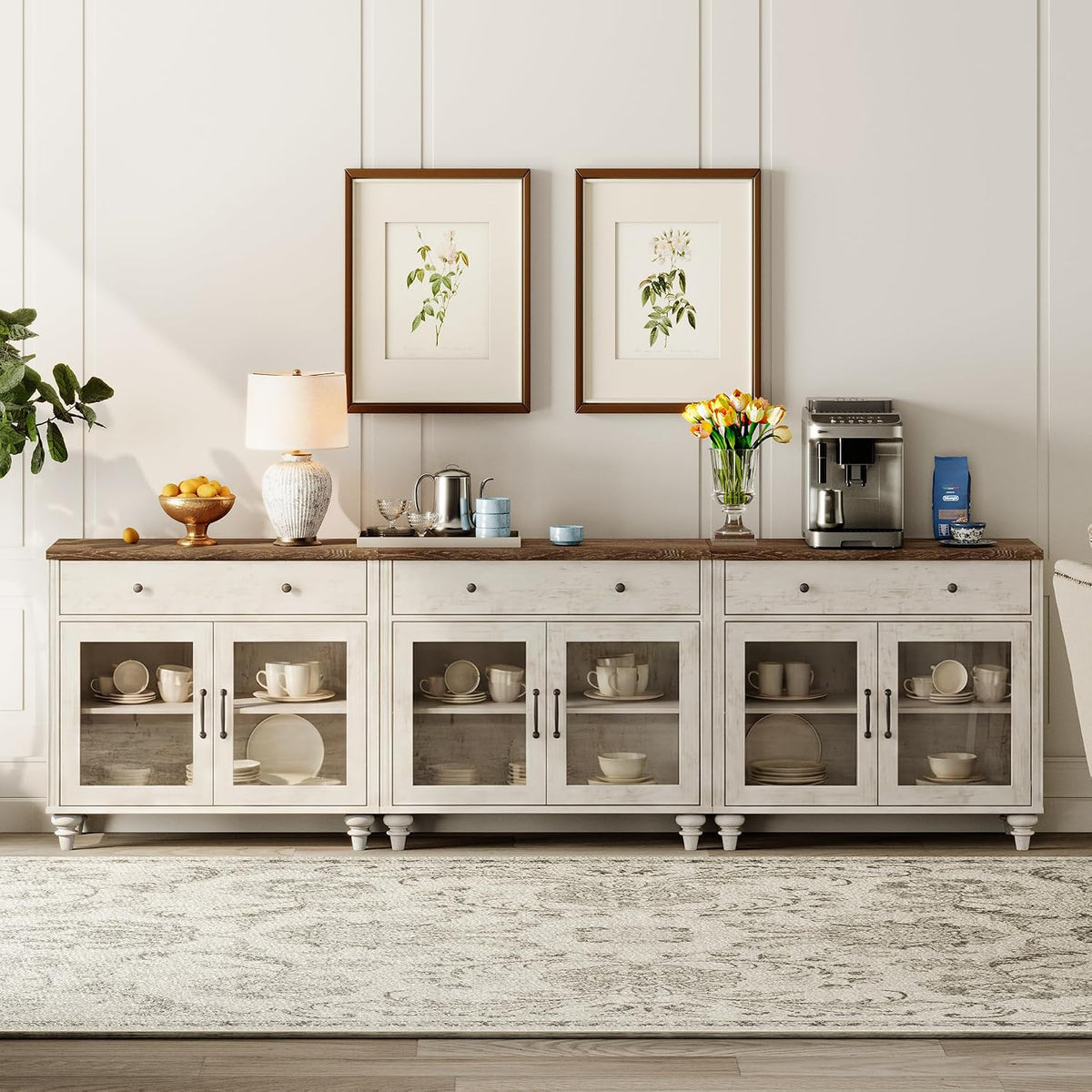 Rustic White Glass Door Sideboard