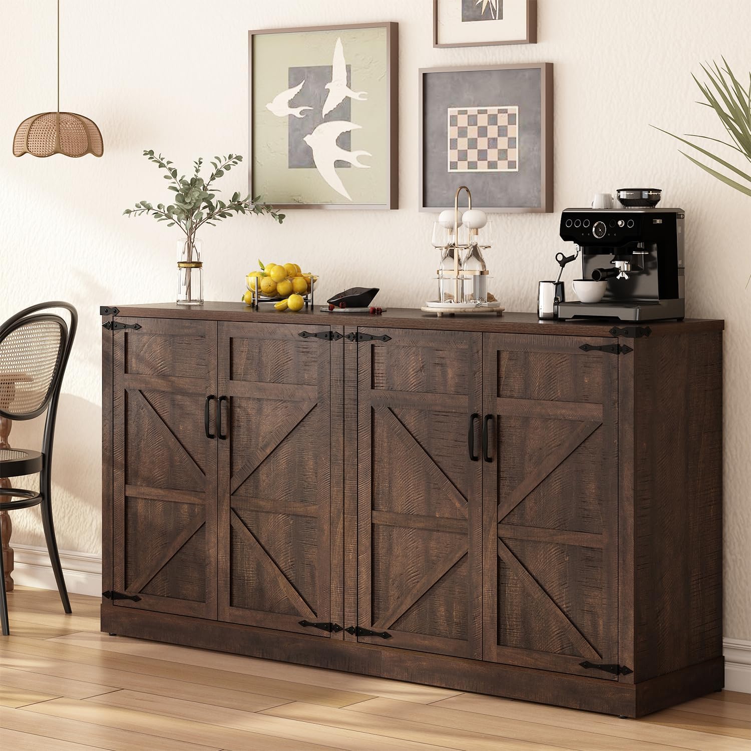 65" Brown Farmhouse Sideboard