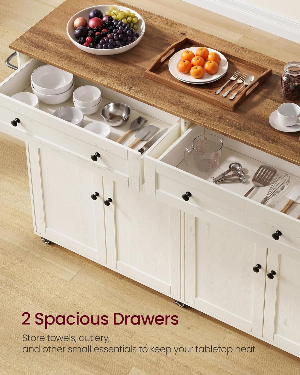 White Brown Rolling Kitchen Island
