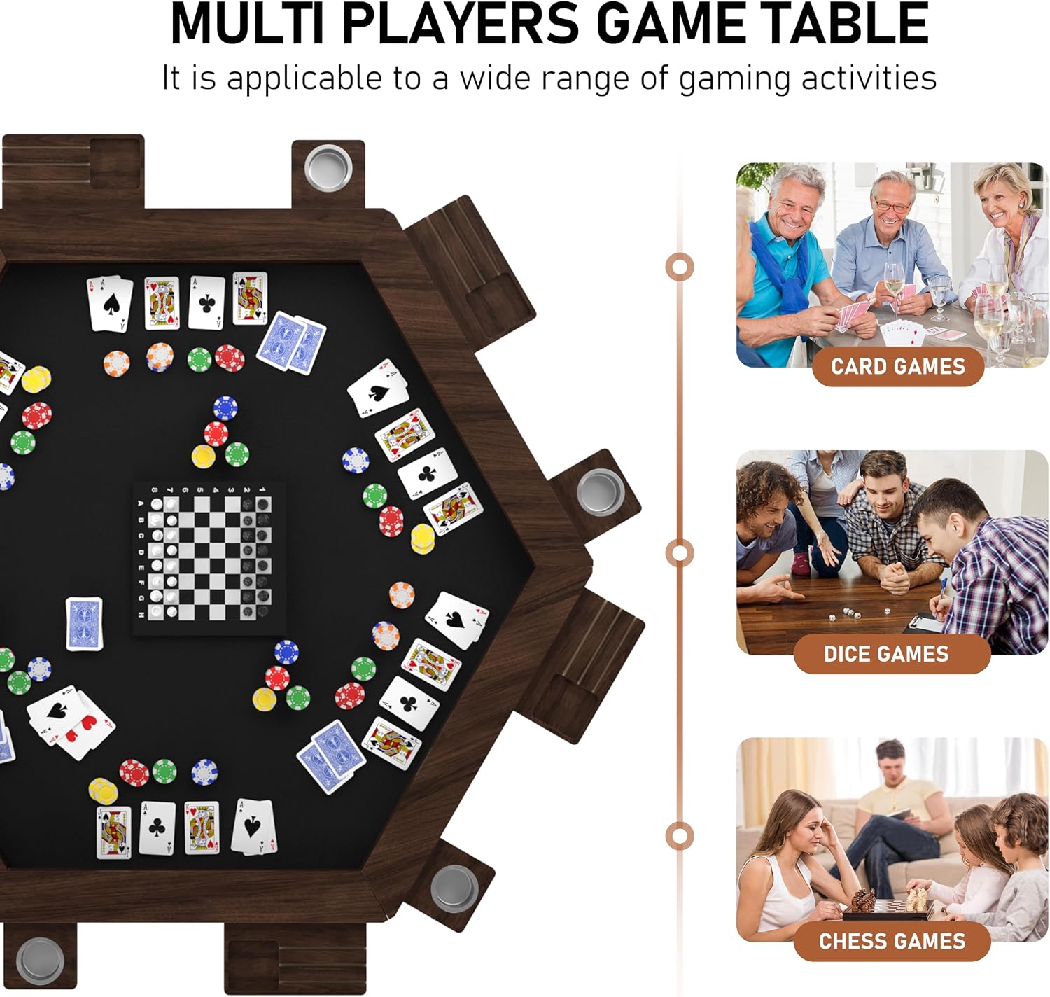 Walnut Hexagonal Board Game Table