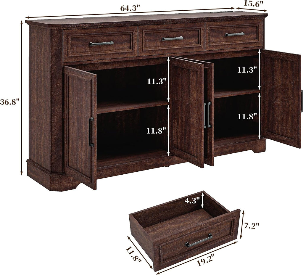 64" Dark Brown Farmhouse Sideboard