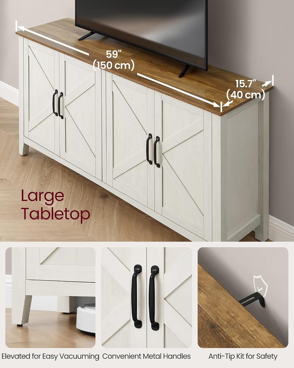 Rustic White Brown Buffet Cabinet