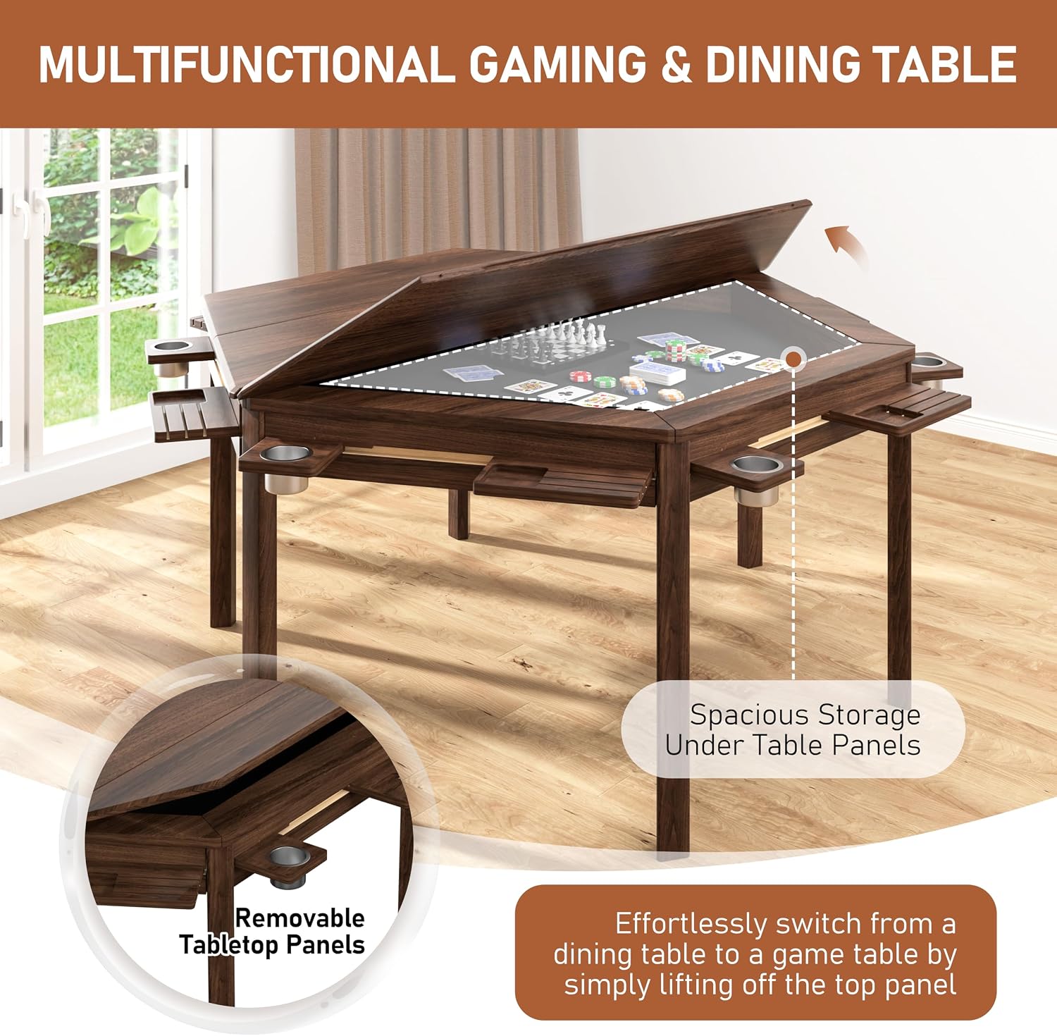 Walnut Hexagonal Board Game Table