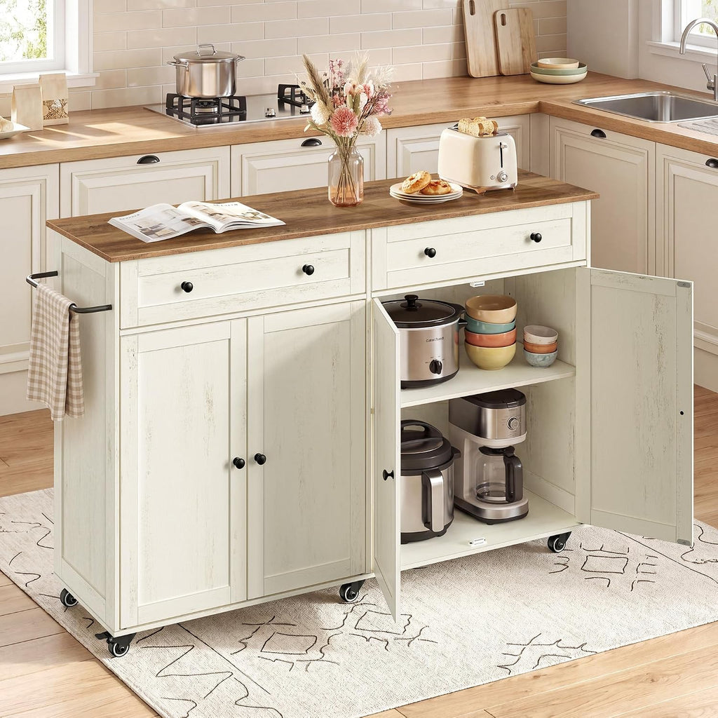 White Brown Rolling Kitchen Island