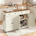White Brown Rolling Kitchen Island