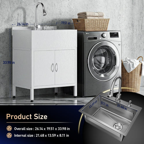26" Stainless Steel Laundry Sink Cabinet