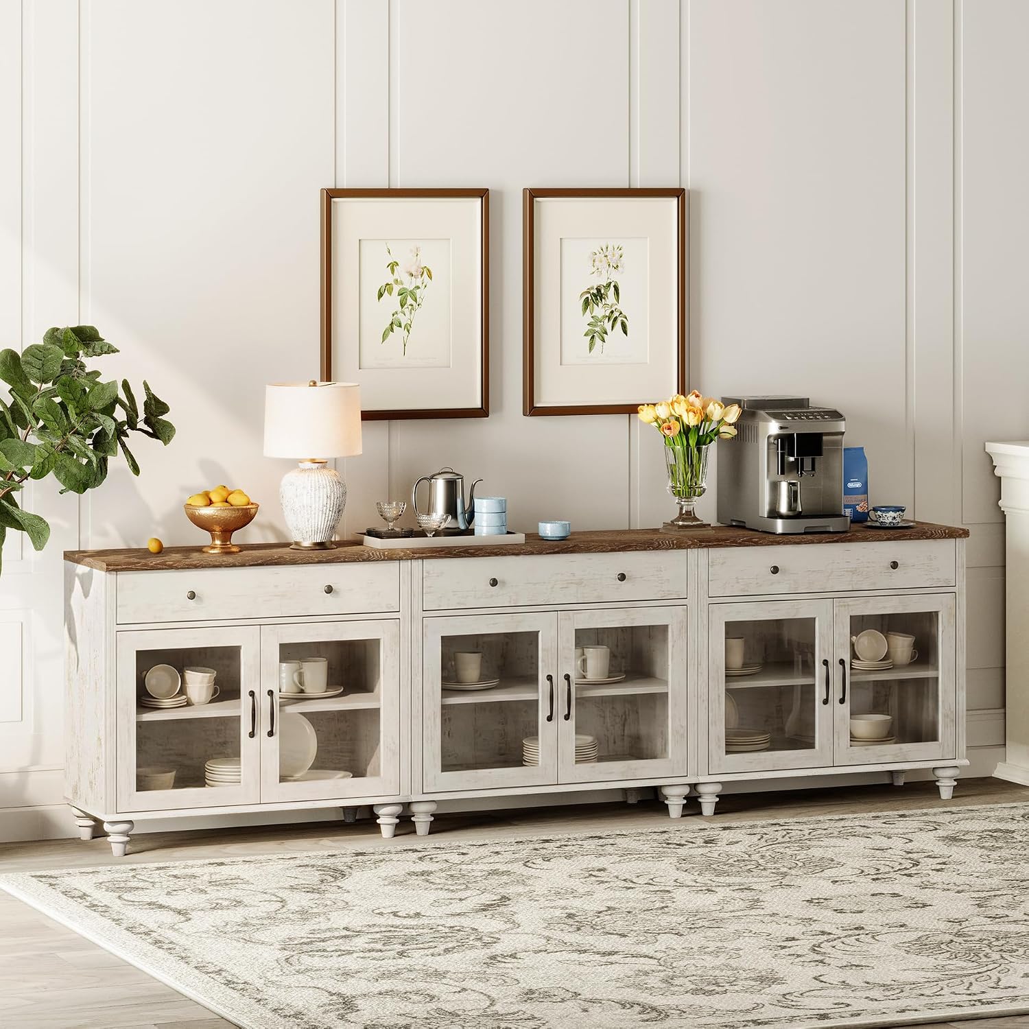 Rustic White Glass Door Sideboard