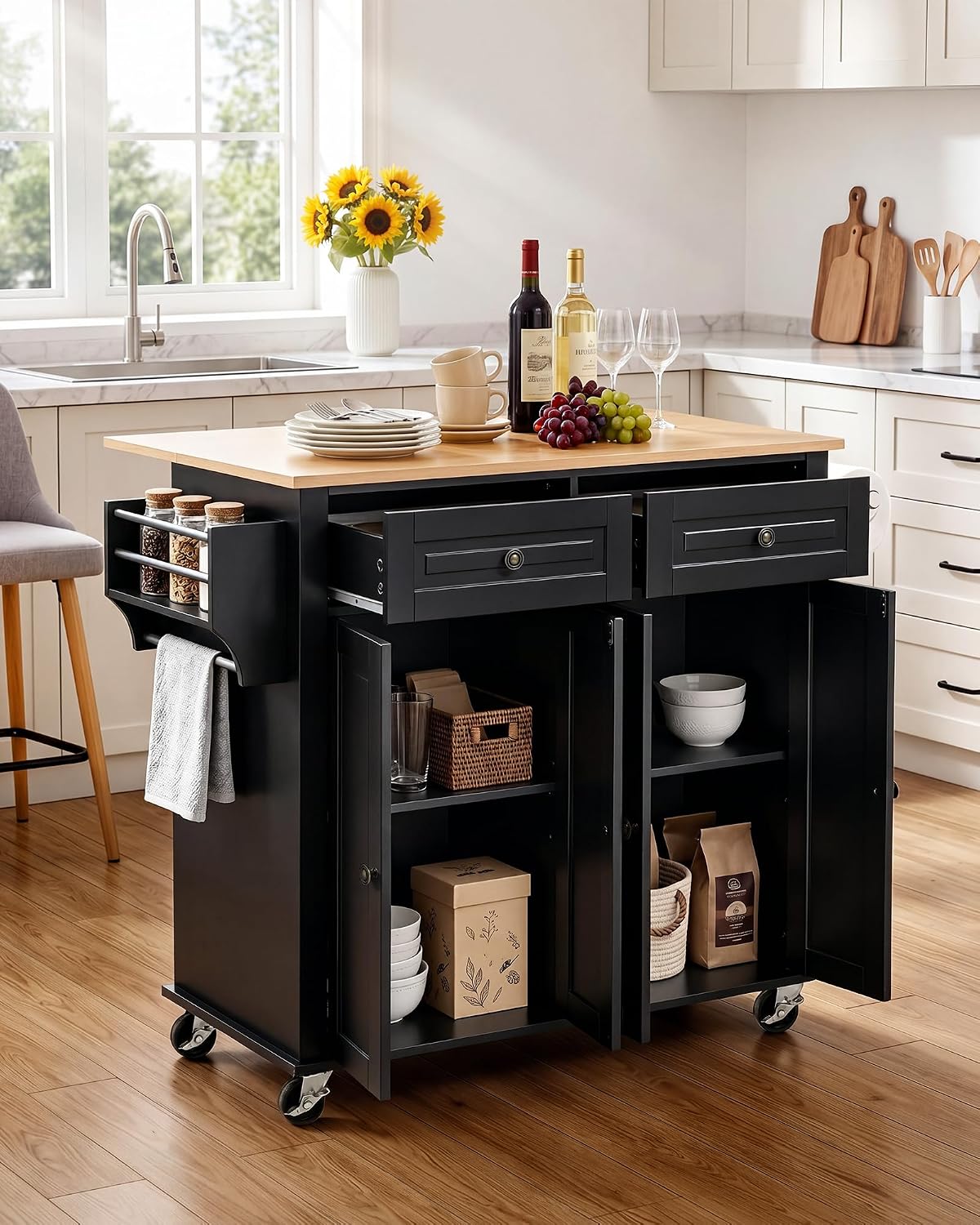 Black Rolling Kitchen Island Cart